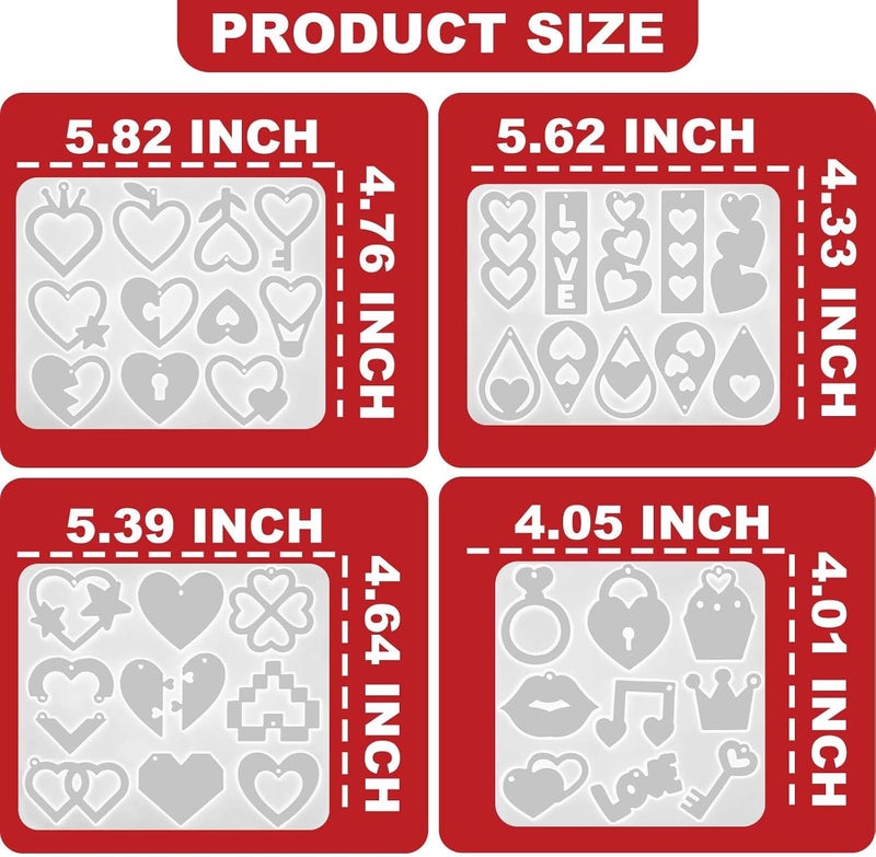 ZQYSING 4 Pack Resin Earring Molds with Holes, Resin Jewelry Molds Variety Heart Lips Crown Keys Lock Waterdrop Musical Notes Love, Shape Silicone Earring Pendant Bracelet Charm Mold - Image 2